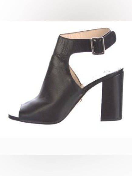 Prada Black Leather Peep-Toe Block Heel Sandal